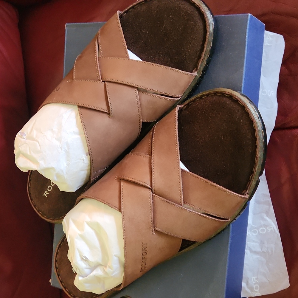 Rockport Tan Jaya Leather Slide Sandals Size 10W